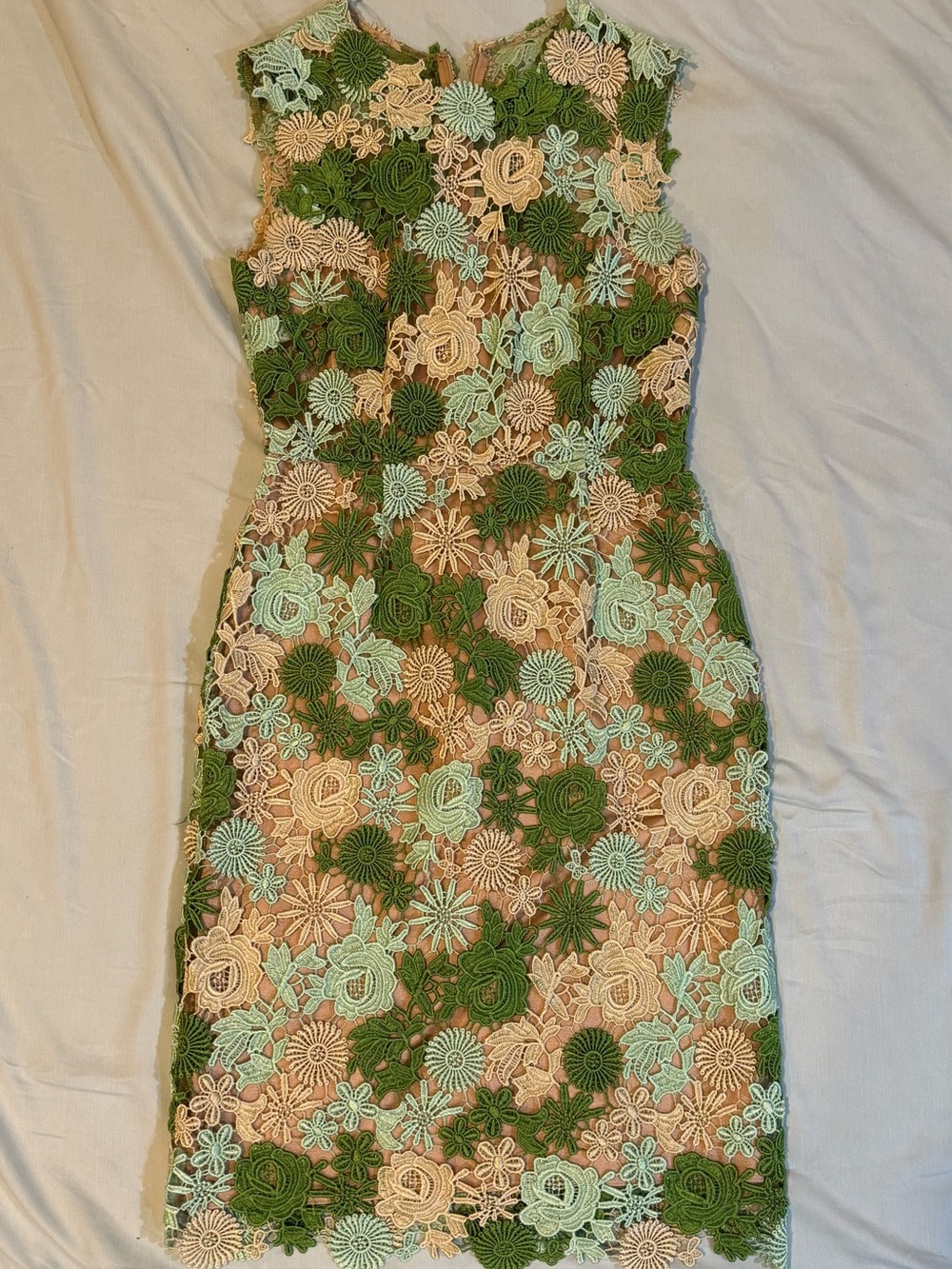 HD in Paris Green, Mint & Beige Floral Lace Sheath Dress